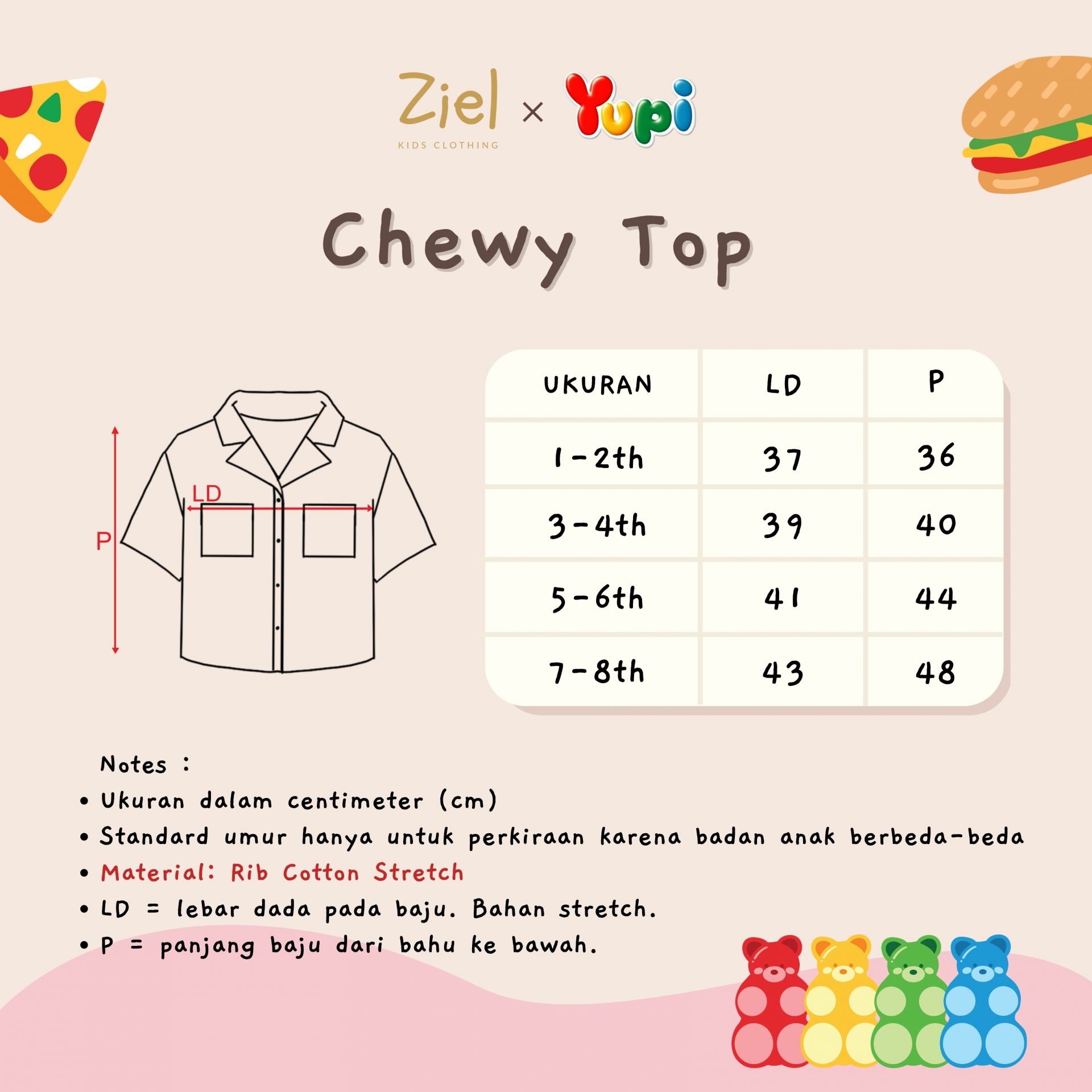 Chewy top - Size chart