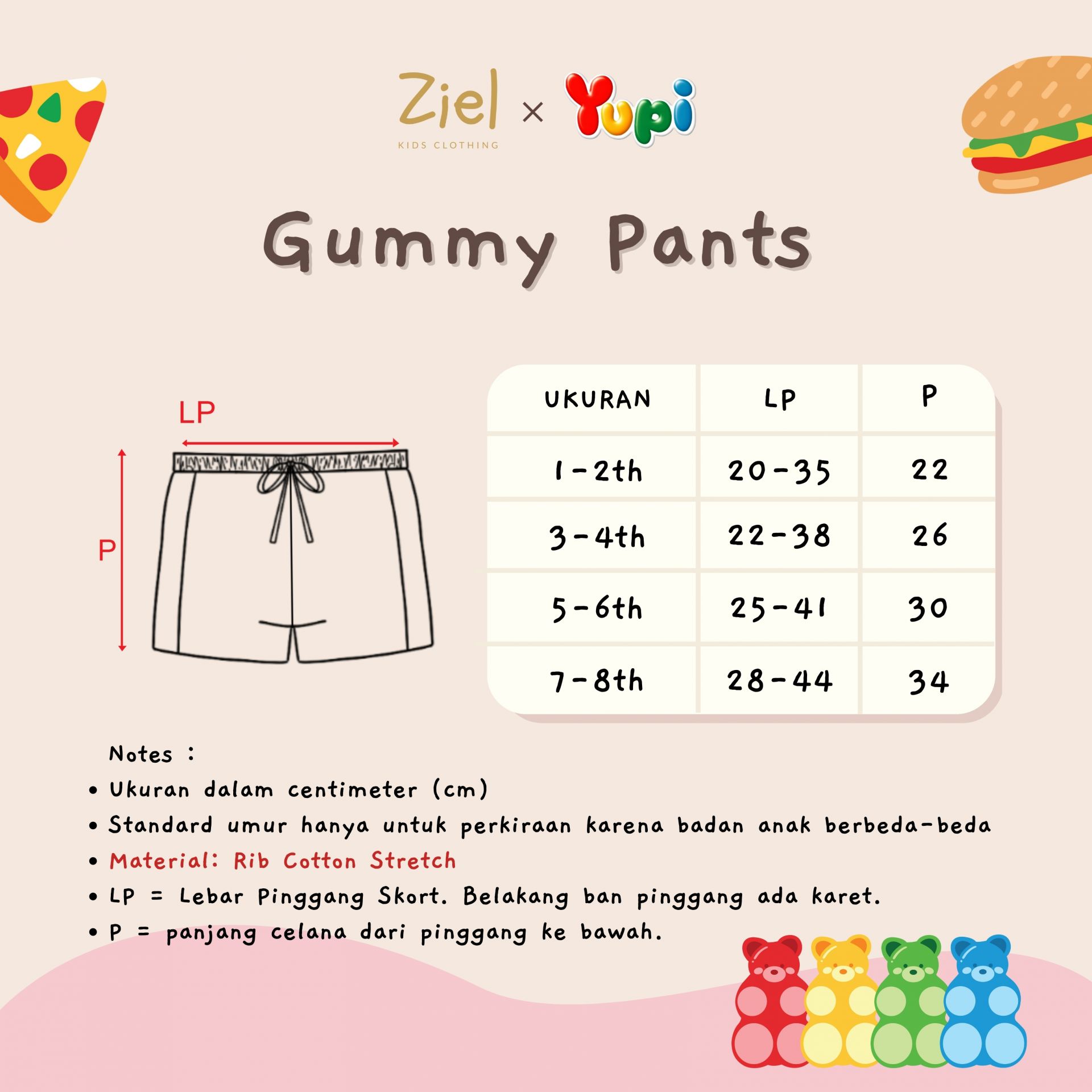 Gummy  - Size chart